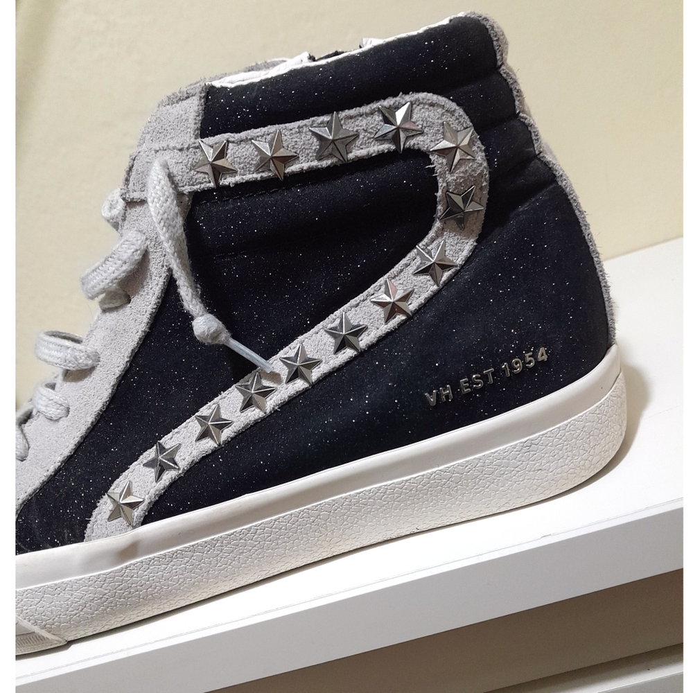 Vintage Havana Black and Gray Star-Studded High-Top Sneakers